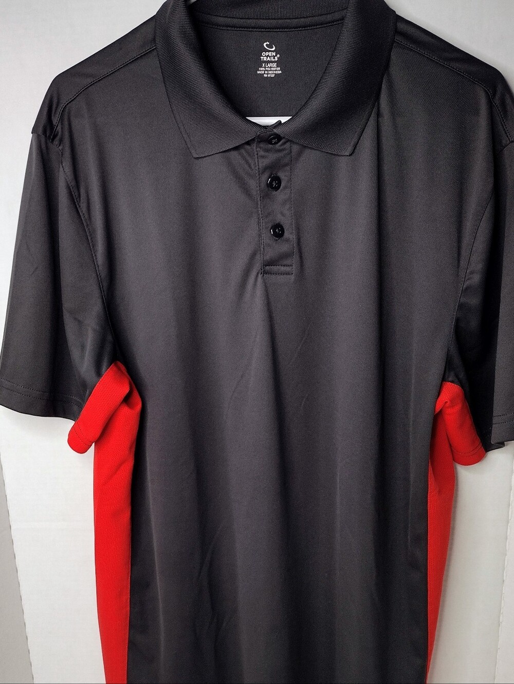 Open Trails Polo/Golf Shirt Black and Red Size XL 100% Polyester Breathable